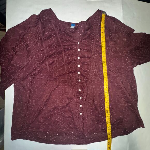 Old Navy Women XL Top Dark Cottagecore Peasant Prairie Dainty Eyelet Boho Casual - Picture 7 of 7